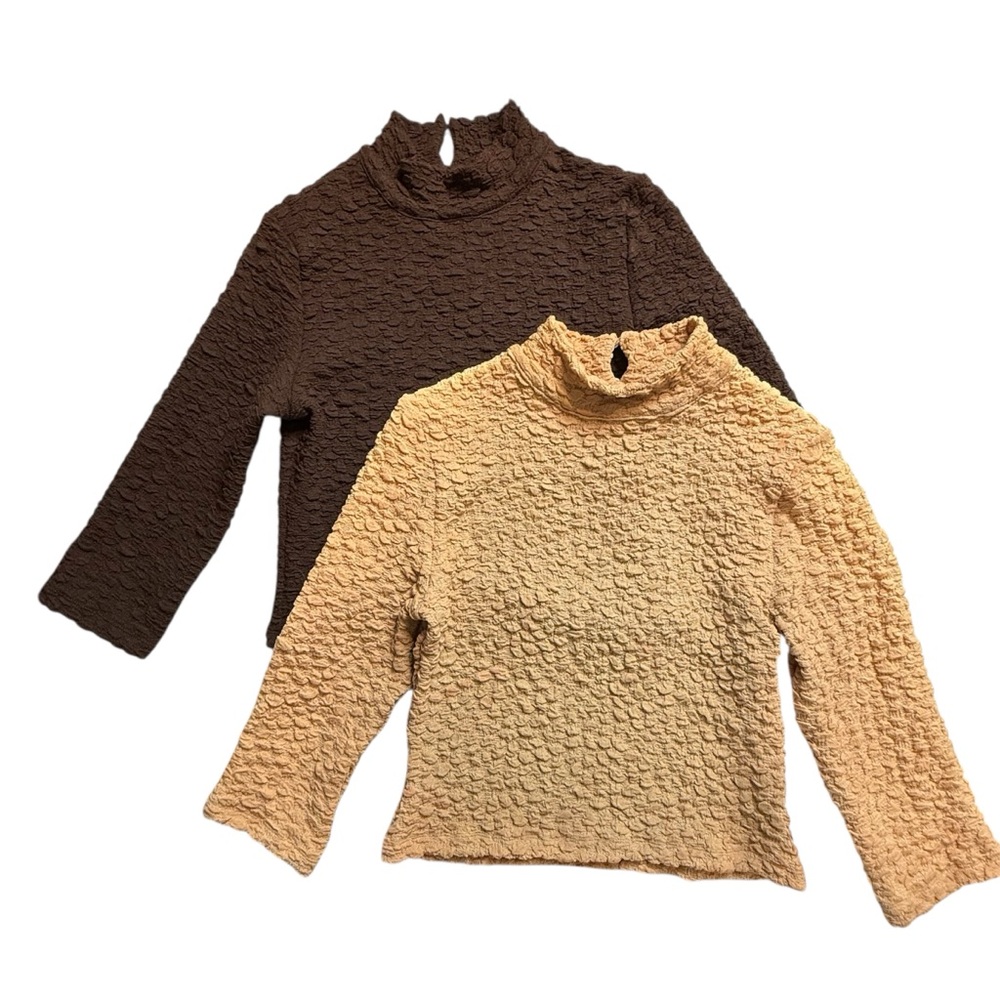Blue Tassel Textured Mock Neck Tops Bundle XS Neutral Brown Tan Minimalist